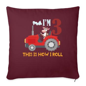 Birth Born Age 3 Year Old Farmer Farm Cow Tractor - Sofakissenbezug 45 x 45 cm - Burgunderrot - Vorne