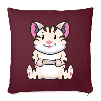 Kawaii Gaming Cat Jouant à des jeux vidéo Amateurs de jeux - Housse de coussin décorative 45 x 45 cm - bordeaux - Devant