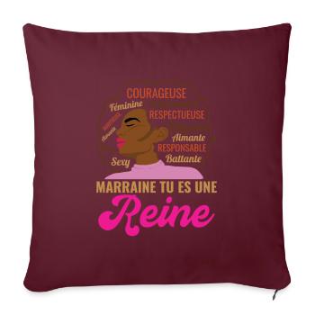 Cadeau annonce marraine femme afro reine africaine - Housse de coussin décorative 45 x 45 cm - bordeaux - Devant
