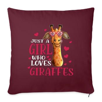 Seulement une fille qui aime les girafes Visiter le zoo - Housse de coussin décorative 45 x 45 cm - bordeaux - Devant