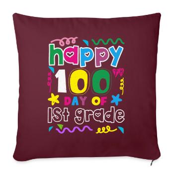 100. Tag 1. Klasse Glückliche 100 Tage Schule - Sofakissenbezug 45 x 45 cm - Burgunderrot - Vorne