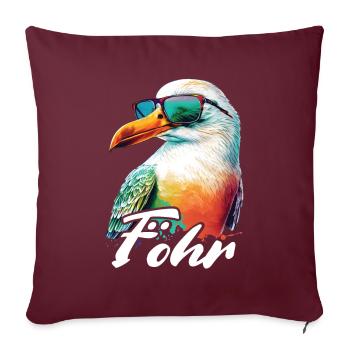 Föhr Urlaub coole bunte Möwe mit Sonnenbrille - Sofakissenbezug 45 x 45 cm - Burgunderrot - Vorne