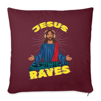 Jesus Raves DJ Raver Rave Hard Techno Dark Tekno - Housse de coussin décorative 45 x 45 cm - bordeaux - Devant