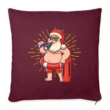 Noël Juillet Drôle Père Noël Surf Bonjour l’été - Housse de coussin décorative 45 x 45 cm - bordeaux - Devant