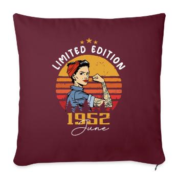 Millésime 1952 - Né en Juin 1952 - Housse de coussin décorative 45 x 45 cm - bordeaux - Devant