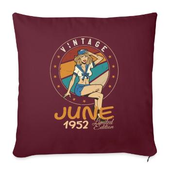 Millésime 1952 - Né en Juin 1952 - Housse de coussin décorative 45 x 45 cm - bordeaux - Devant