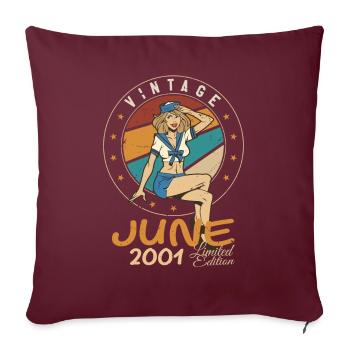Millésime 2001 - Né en Juin 2001 - Housse de coussin décorative 45 x 45 cm - bordeaux - Devant