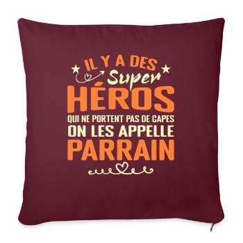 Parrain Super Héros Cadeau Humour Parrain - Housse de coussin décorative 45 x 45 cm - bordeaux - Devant