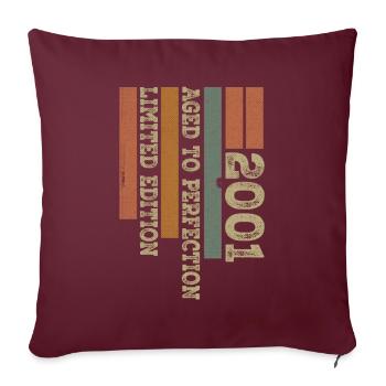 2001 Cadeau Anniversaire Vintage Rétro Né en 2001 - Housse de coussin décorative 45 x 45 cm - bordeaux - Devant