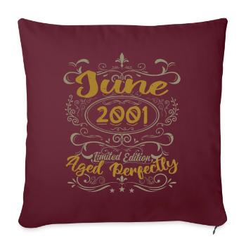 2001 Juin 2001 Cadeau Anniversaire Juin 2001 Juin - Housse de coussin décorative 45 x 45 cm - bordeaux - Devant