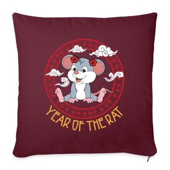 Année Du Rat Chinois Mignon Chinois Kawaii - Housse de coussin décorative 45 x 45 cm - bordeaux - Devant