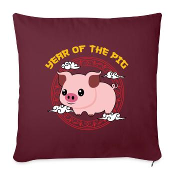 Année Du Cochon Kawaii Zodiac Nouvel An Chinois - Housse de coussin décorative 45 x 45 cm - bordeaux - Devant