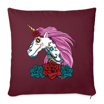Licorne Muertos Jour des morts Halloween - Housse de coussin décorative 45 x 45 cm - bordeaux - Devant