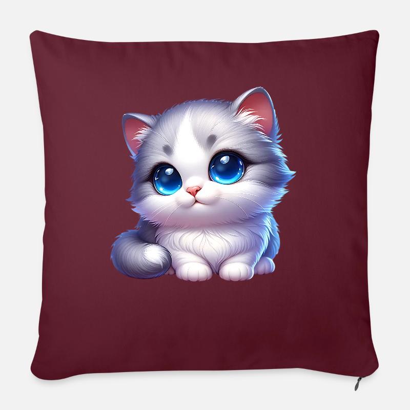 Eine niedliche Katze mit blauen Kulleraugen - Sofakissenbezug 45 x 45 cm - Burgunderrot