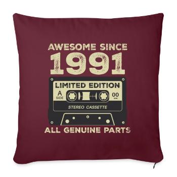 1991 Anniversaire Né(e) 1991 Vintage Rétro - Housse de coussin décorative 45 x 45 cm - bordeaux - Devant