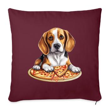 Beagle avec pizza, Conception de nourriture amusante pour chiens - Housse de coussin décorative 45 x 45 cm - bordeaux - Devant