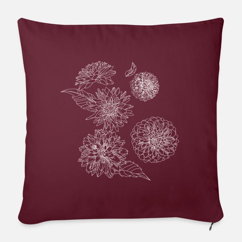 Dahlias fleurs d’automne, blanc - Housse de coussin décorative 45 x 45 cm - bordeaux