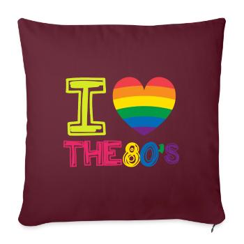 J'aime le cadeau rétro du coeur arc-en-ciel des années 80 - Housse de coussin décorative 45 x 45 cm - bordeaux - Devant