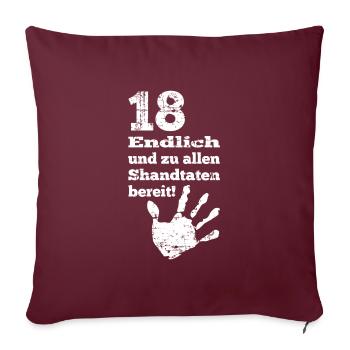 Anniversaire de 18 ans en disant cadeau d'empreinte - Housse de coussin décorative 45 x 45 cm - bordeaux - Devant
