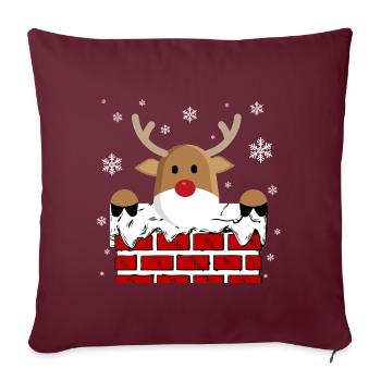 Rudolph im Kamin - Sofakissenbezug 45 x 45 cm - Burgunderrot - Vorne