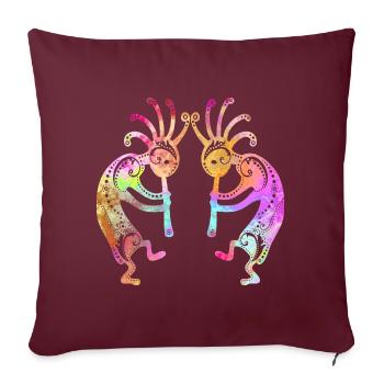 Jumeaux Kokopelli amérindiens avec ornements 2 - Housse de coussin décorative 45 x 45 cm - bordeaux - Devant