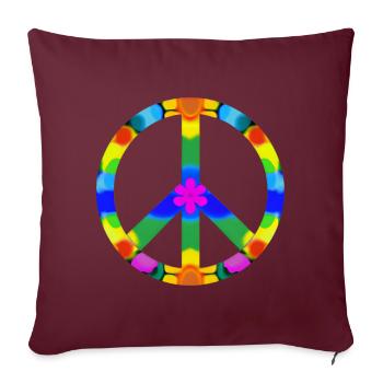 Signe de paix coloré, flower power - Housse de coussin décorative 45 x 45 cm - bordeaux - Devant