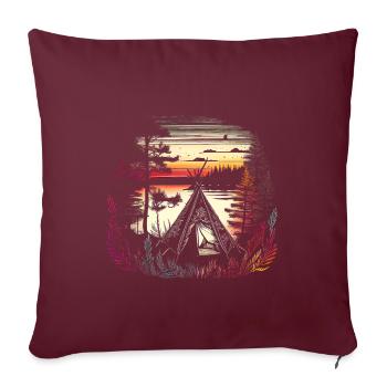 Paradies - Camping am See - Retro Artwork - Sofakissenbezug 45 x 45 cm - Burgunderrot - Vorne