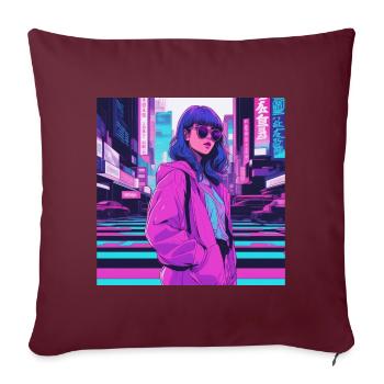 Vaporwave Anime Fille - Housse de coussin décorative 45 x 45 cm - bordeaux - Devant
