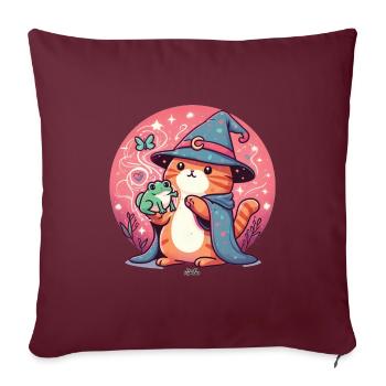Katze und Frosch - Sofakissenbezug 45 x 45 cm - Burgunderrot - Vorne