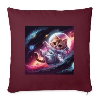 Chat astronaute - Housse de coussin décorative 45 x 45 cm - bordeaux - Devant