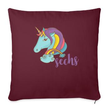 Licorne 6ème anniversaire - Housse de coussin décorative 45 x 45 cm - bordeaux - Devant