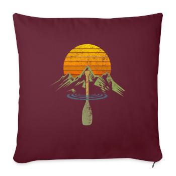 Coucher de soleil Montagnes Pagaie Canoë - Housse de coussin décorative 45 x 45 cm - bordeaux - Devant