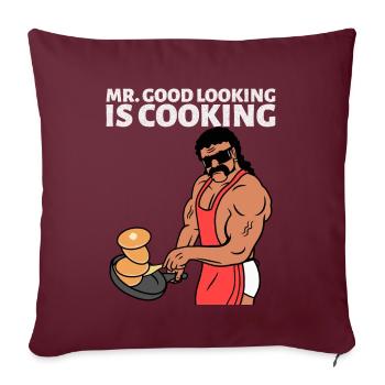 Motif de cuisinier drôle - M. beau regarde la cuisine - Housse de coussin décorative 45 x 45 cm - bordeaux - Devant