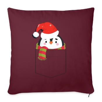 Pochette de Noël Pingouin - Housse de coussin décorative 45 x 45 cm - bordeaux - Devant