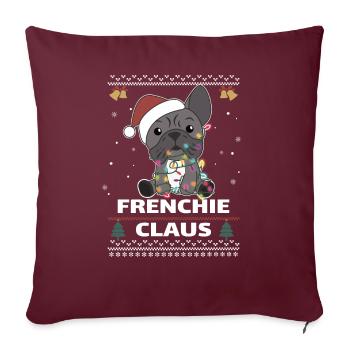 Français Bulldog Noël Jeu de mots Frenchie Claus - Housse de coussin décorative 45 x 45 cm - bordeaux - Devant