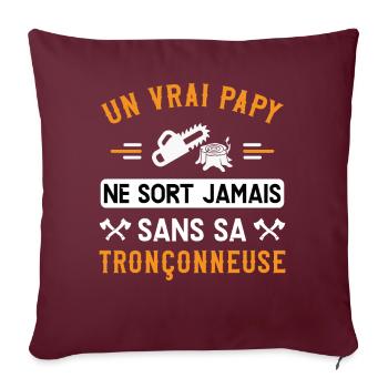 Papy Bûcheron humour métier, bois, idée cadeau - Housse de coussin décorative 45 x 45 cm - bordeaux - Devant