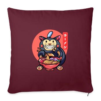 Drôle de chat mange Ramen Chaton mignon - Housse de coussin décorative 45 x 45 cm - bordeaux - Devant