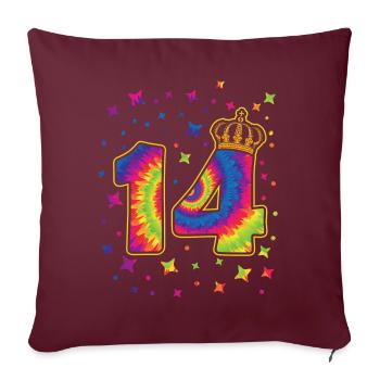 Tie-dye fête d’anniversaire 14 ans 14 ans - Housse de coussin décorative 45 x 45 cm - bordeaux - Devant