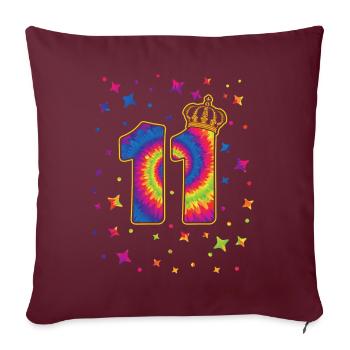Tie-dye fête du 11ème anniversaire 11 ans - Housse de coussin décorative 45 x 45 cm - bordeaux - Devant