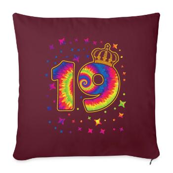 Tie-dye fête d’anniversaire 19 ans 19 ans - Housse de coussin décorative 45 x 45 cm - bordeaux - Devant