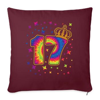 Tie-dye fête d’anniversaire 17 ans 17 ans - Housse de coussin décorative 45 x 45 cm - bordeaux - Devant
