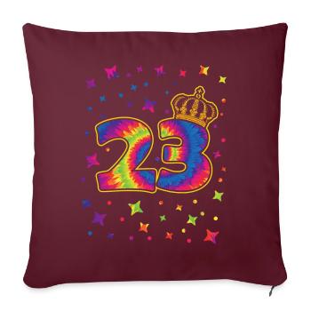 Tie-dye Fête d’anniversaire 23 ans Célébrant - Housse de coussin décorative 45 x 45 cm - bordeaux - Devant