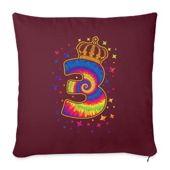 Tie-dye 3ème fête d’anniversaire 3 ans - Housse de coussin décorative 45 x 45 cm - bordeaux - Devant