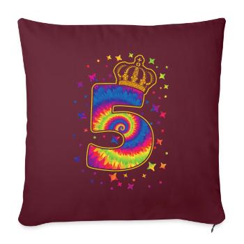 Tie-dye fête d’anniversaire 5 ans 5 ans - Housse de coussin décorative 45 x 45 cm - bordeaux - Devant