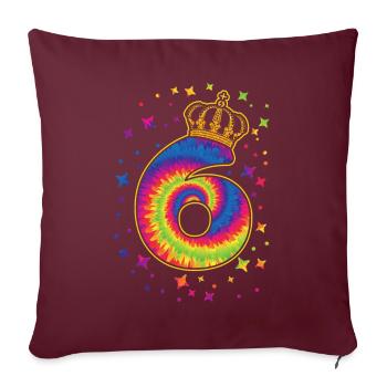 Tie-dye fête d’anniversaire 6 ans 6 ans - Housse de coussin décorative 45 x 45 cm - bordeaux - Devant