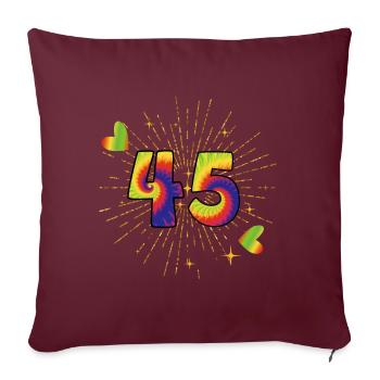 Tie-dye fête d’anniversaire 45 ans 45 ans - Housse de coussin décorative 45 x 45 cm - bordeaux - Devant