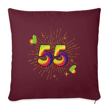 Tie-dye fête d’anniversaire 55 ans 55 ans - Housse de coussin décorative 45 x 45 cm - bordeaux - Devant