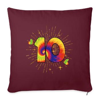 Tie-dye fête du 10e anniversaire 10 ans - Housse de coussin décorative 45 x 45 cm - bordeaux - Devant