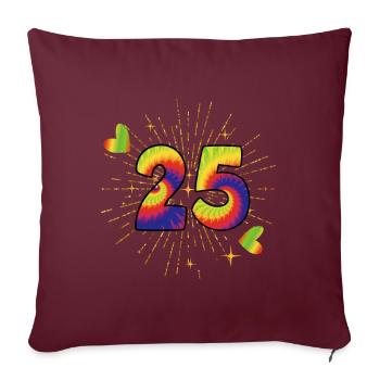 Tie-dye fête d’anniversaire 25 ans 25 ans - Housse de coussin décorative 45 x 45 cm - bordeaux - Devant