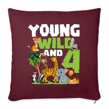 Jeune sauvage et 4 | Safari Animal Thème Anniversaire - Housse de coussin décorative 45 x 45 cm - bordeaux - Devant